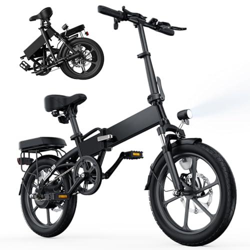Finbike U3 Electric Folding Bike, 16 inch Portable Electric Bicycle, 2.5H Fast Charge Ebike, 18.6MPH & 55KM Range, 3 Riding Modes, Front Shock Absorber, Foldable E-bike for Adults/Teens