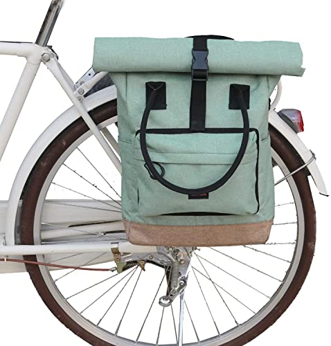TOURBON Nylon Roll-Top Clip-On Market Shopper Bicycle Bag Backpack Shoulder Tote Bag