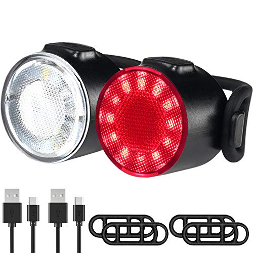 LED Bike Lights Set, USB Rechargeable 6 Brightness Modes Options Waterproof Bicycle Lights Set, Battery Powered Cycling Front and Rear Light Perfect for Mountain or Road Bike