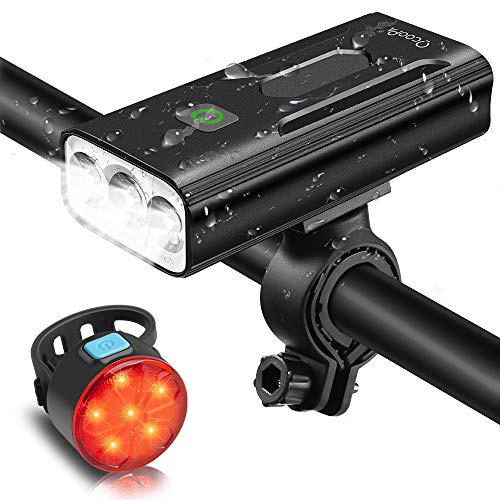 OCOOPA Bike Lights Set Rechargeable, 5200mAh USB Bicycle Lights 2400 Lumens Super Bright, 3 Modes LED Bike Lights Front and Back Set, IPX5 Waterproof Headlights Fits All Bicycles