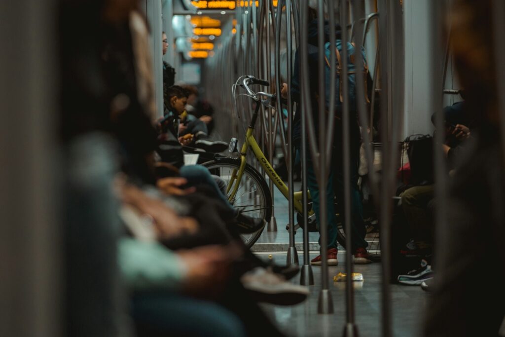 a bike on a train or bus