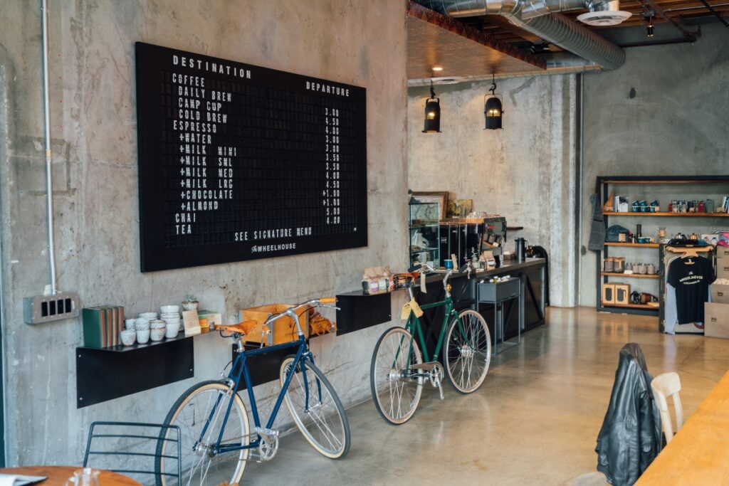 Bicycles in a coffee shop