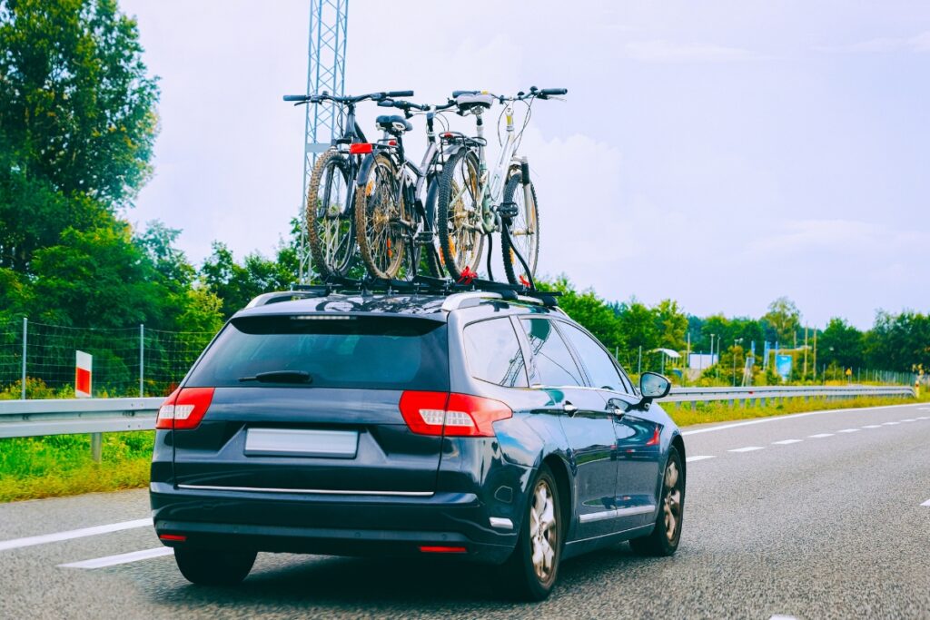Car-free bikes on top of car