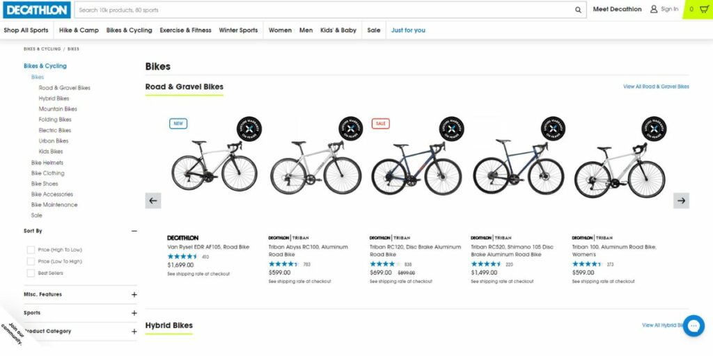 Decathlon USA bike selection