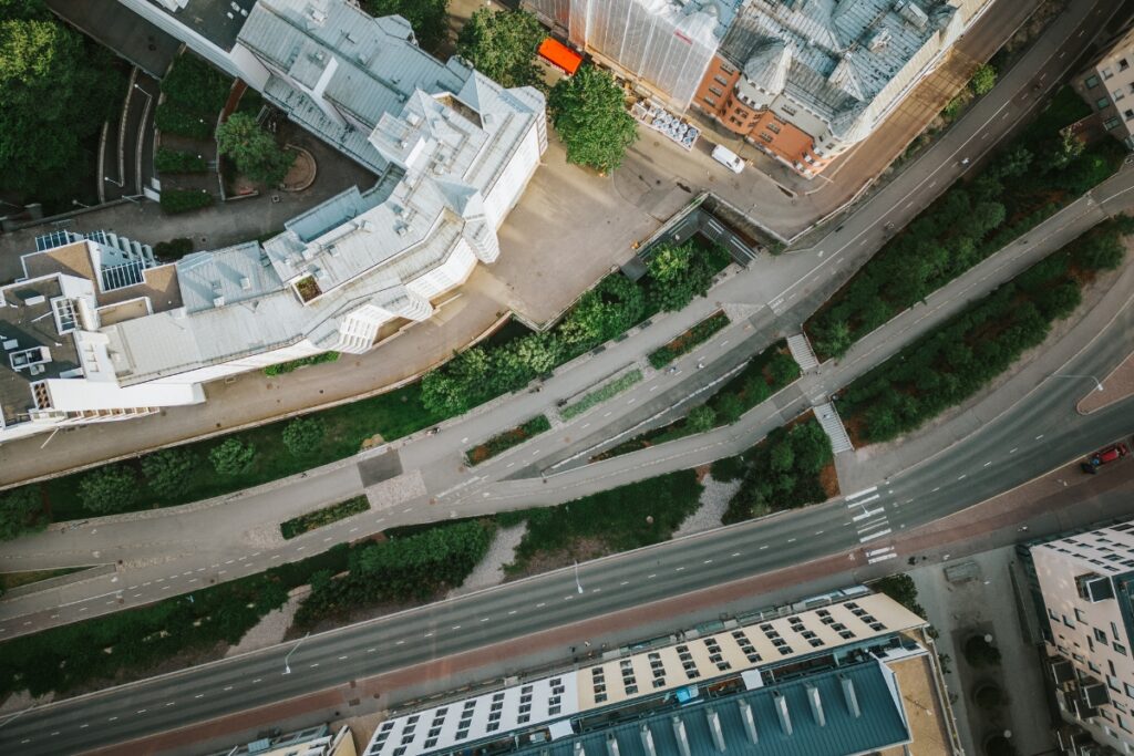 Pedestrian and Cycling Paths in Helsinki Seen From Above