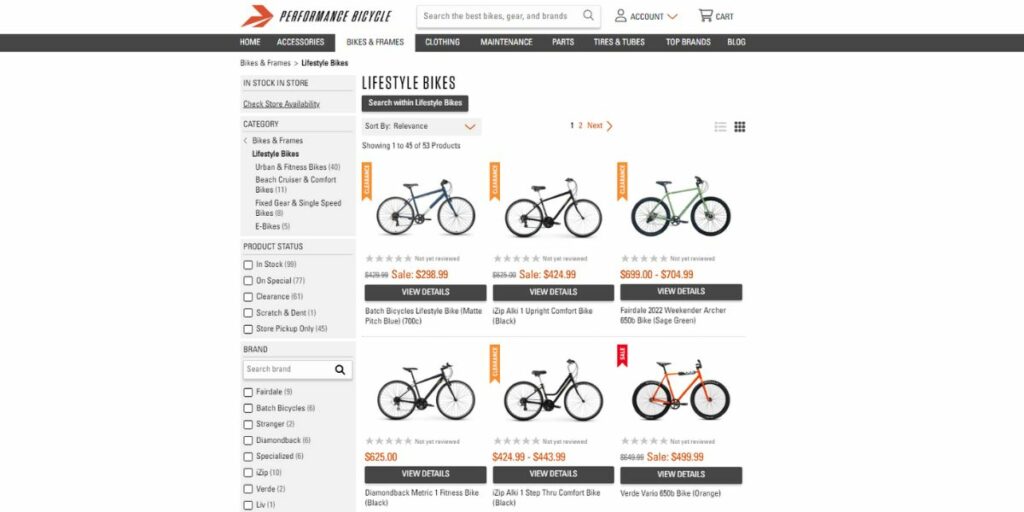 Peformance Bike online store