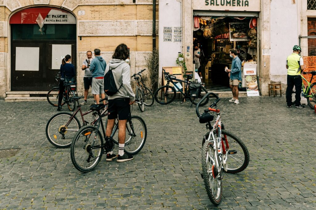 tourists on bicycles