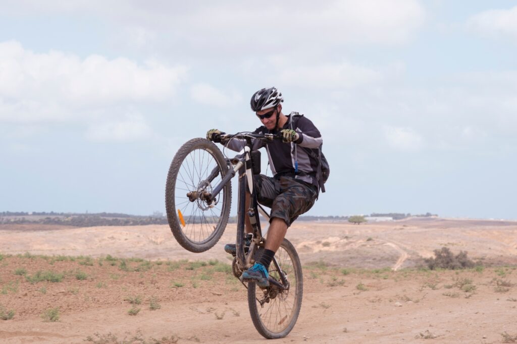 Wheelie on a mountain bike