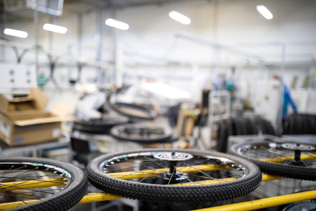 Wheels inside bike factory